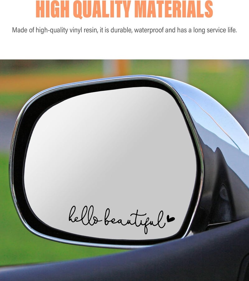 RACOONA Rearview Mirror Decal,Hello Beautiful Decal,Car Accessories Stickers Rearview Mirror Sticker (Black) - Image 3